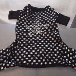 Adorable Dog Outfit / Onsie Silver Stud Stars And Silver Skulls, Black - For A Small Dog 