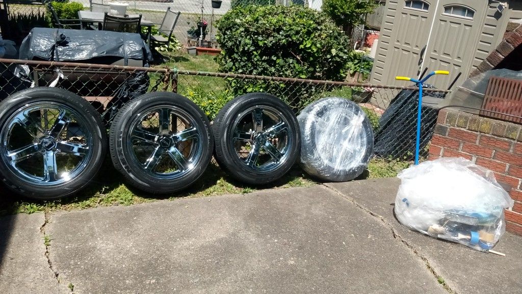 Set Of 4, 20" Chrome Rims And Tires for Sale in Philadelphia, PA OfferUp