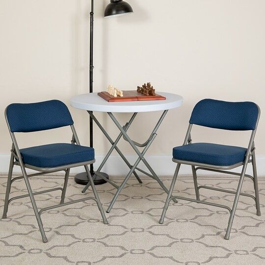 2 Pack HERCULES Series Premium Curved Triple Braced & Double Hinged Chairs, Navy