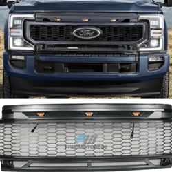 Fit 20-22 Ford F250 F350 Super Duty R Style w/ Light Grey Front Bumper Grille