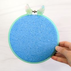 Enamel Pin Display, embroidery hoop kawaii wall decor blue glitter texture