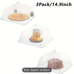 Food Cover- 3pcs Large And Tall Pop-Up Mesh Food Covers Tent Umbrella For Outdoors, Screen Tents, Parties Picnics, BBQs, Reusable And Collapsible Food