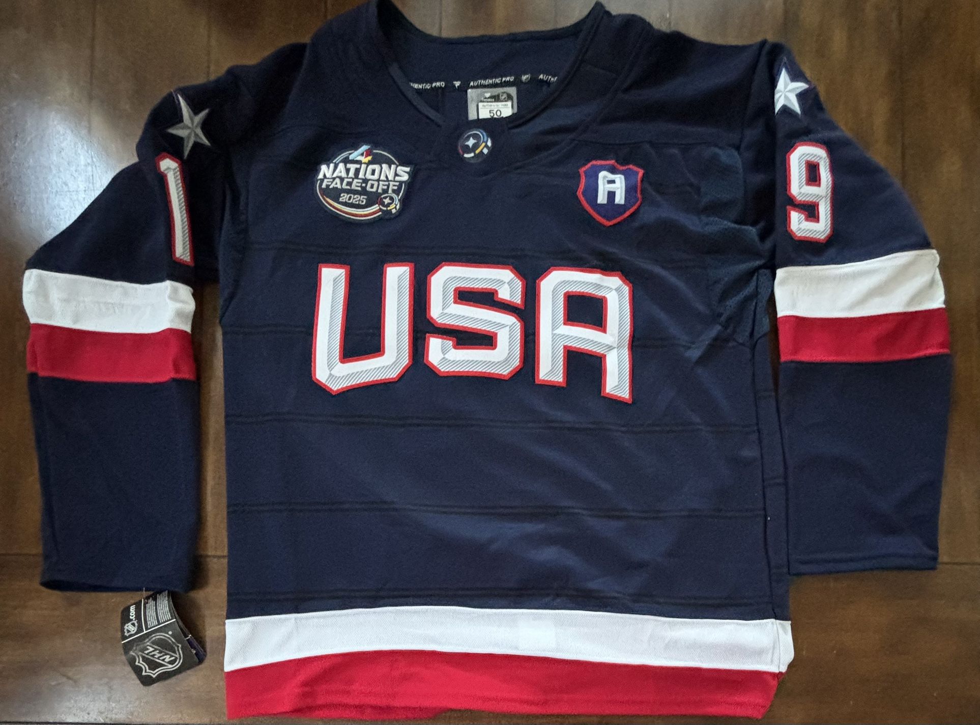 Team USA Brady Tkachuk Navy 4 Nations Jersey Adult 50 Medium NWT