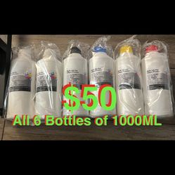 All 6 Bottles of 1000ML for $50 Bulk Ink For Inkjet Printer- 1000ML 6-Bottles. 2-White Used by Date 12/2024 1-Black Used by Date 06/2025 1-Cyan Used b