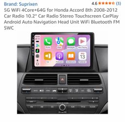 5G WiFi 4Core+64G for Honda Accord 8th 2008-2012 Car Radio 10.2“ Car Radio Stereo Touchscreen CarPlay Android Auto Navigation Head Unit WiFi Bluetooth