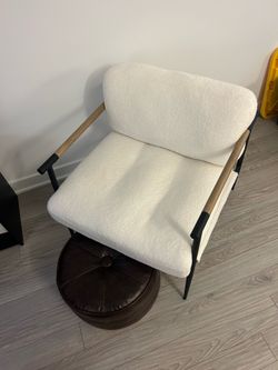 White, Fuzzy, Living Room Chair