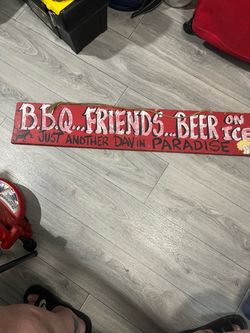 BBQ, Friends & Beer on Ice Hanging Sign