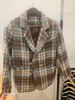 Plaid Wool Blend Blazer Jacket