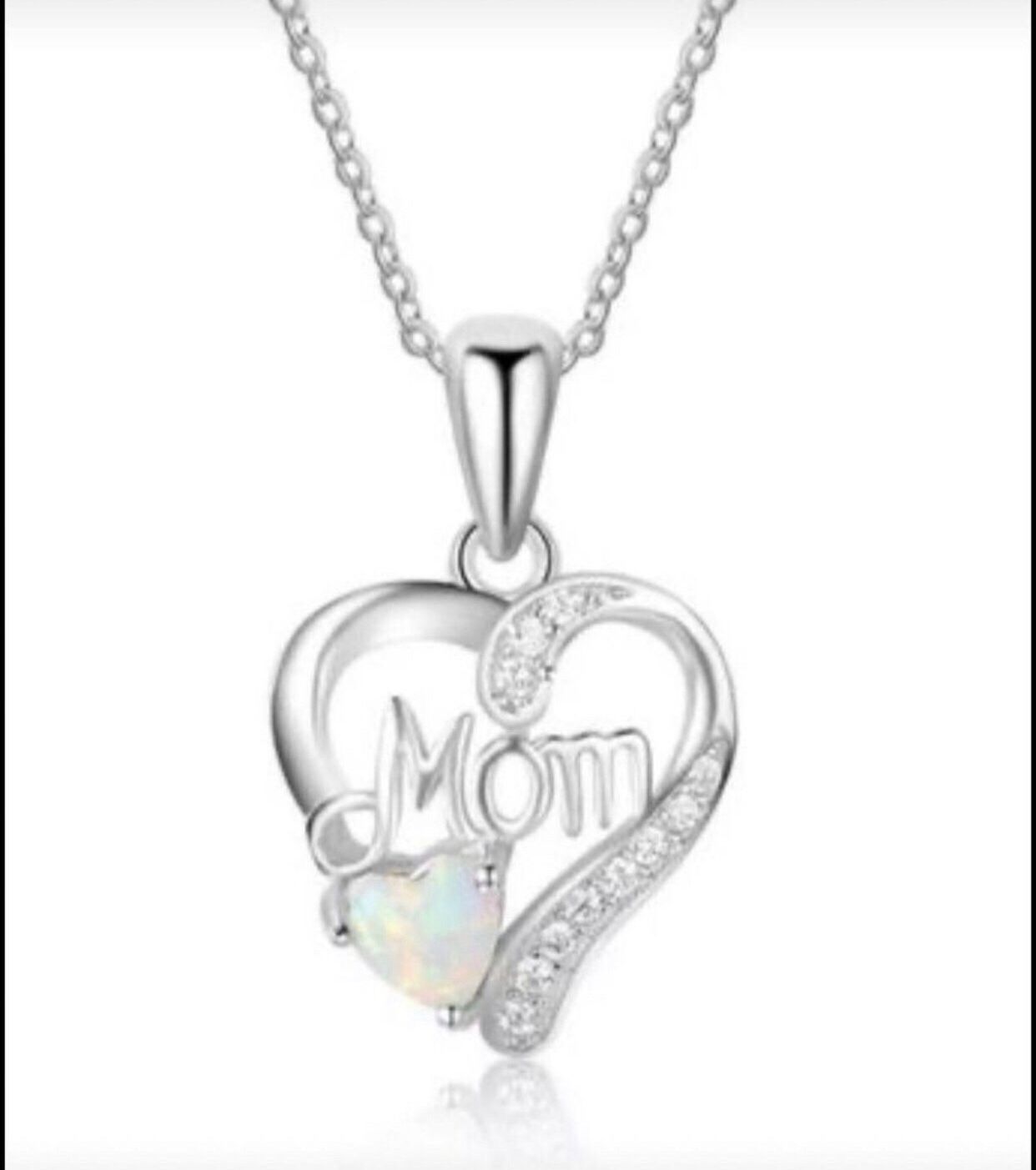 Mom Sterling Silver And Opal Necklace 