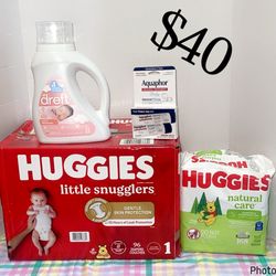 Huggies diapes, wipes, dreft & aquaphor 