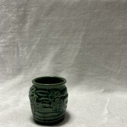 Very small glazed green Bamboo pot
