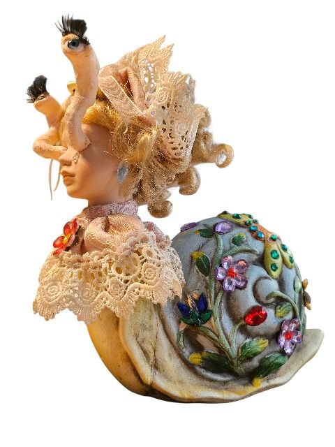Victorian Doll Headed Snail Oddity Sculpture
