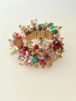 Vintage-Style Maximalist Charm Bracelet – Butterfly, Coins, Bells, Beads & Crystals