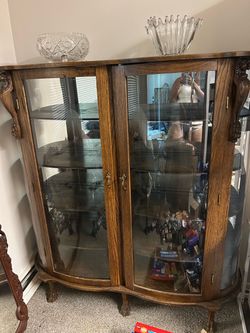 Vintage Wood & Glass Curio Display Cabinet