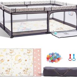 5 in 1 Baby Playpen with a Mat, 71"x59" Large PlayPen for Babies and Toddlers, Outdoor Baby Play Yard for Baby Activity Center, Sturdy Safety Baby F
