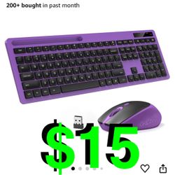 VIVEFOX - 2.4GHz Silent USB Wireless Keyboard and Mouse Combo - Full-Size Keyboard with Phone Holder and Mouse for Computer, Desktop and Laptop (Purpl