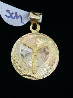 $200 Three Tone Yellow White and Rose Gold Crucifix Religious Charm Pendant