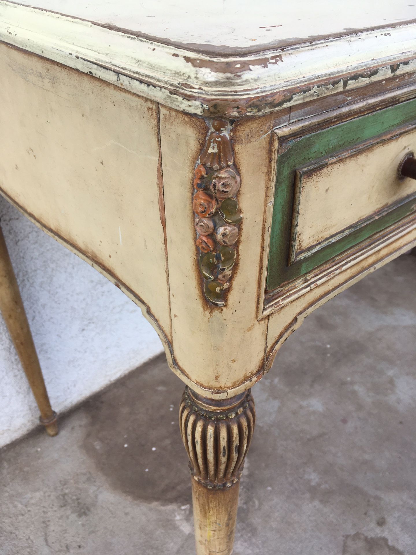 Antique Dressing Table Carved Painted Roses 1(contact info removed)