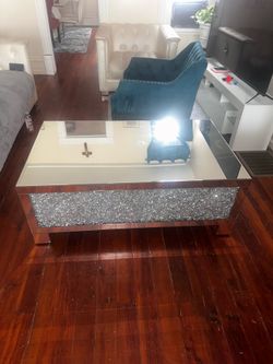 Luxury Mirrored Coffee Table with Crushed Crystal Accent