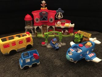 Fisher Price Little People Animal Farm, plane , school bus , mail man
