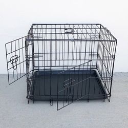 BRAND NEW $30 Double Door 24” Dog Crate Cage Folding Metal Kennel, Plastic Tray 24x17x19 Inches 