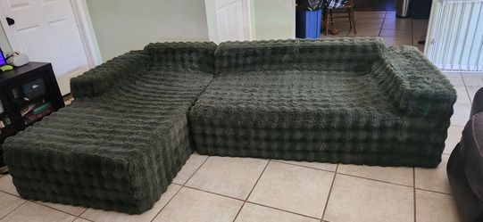 Green Plush Sectional Sofa