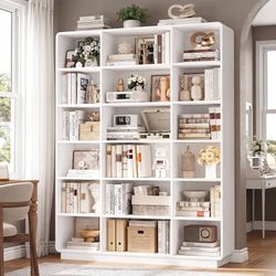 72" Triple Wide Bookshelf, 6-Tier Tall Bookcase, White Book Shelf Large Bookshelf with 18 Open Display Shelves, Wooden Bookshelf with Rounded Corner, 