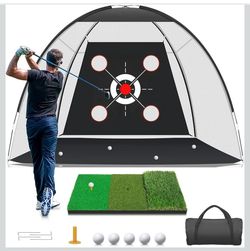 Golf Net with Practice Mat,Golf Hitting Aid Nets 10x7FT for Backyard Driving Chipping Training Swing with Target Mat Balls for Outdoor Indoor,Gifts fo