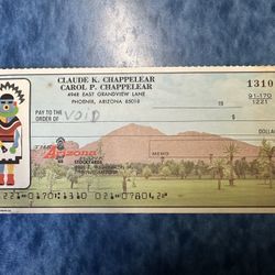 Specimen check – no banking value Vintage Arizona Banking Ephemera – 1970s – First National Bank + The Bank Stockyards
