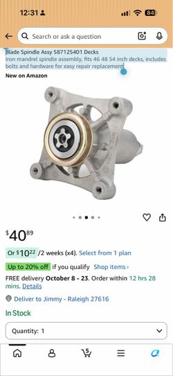 Blade Spindle Assy 01 Decks Iron mandrel spindle assembly, fits 46 48 54 inch decks, includes bolts and hardware for easy repair replacement
