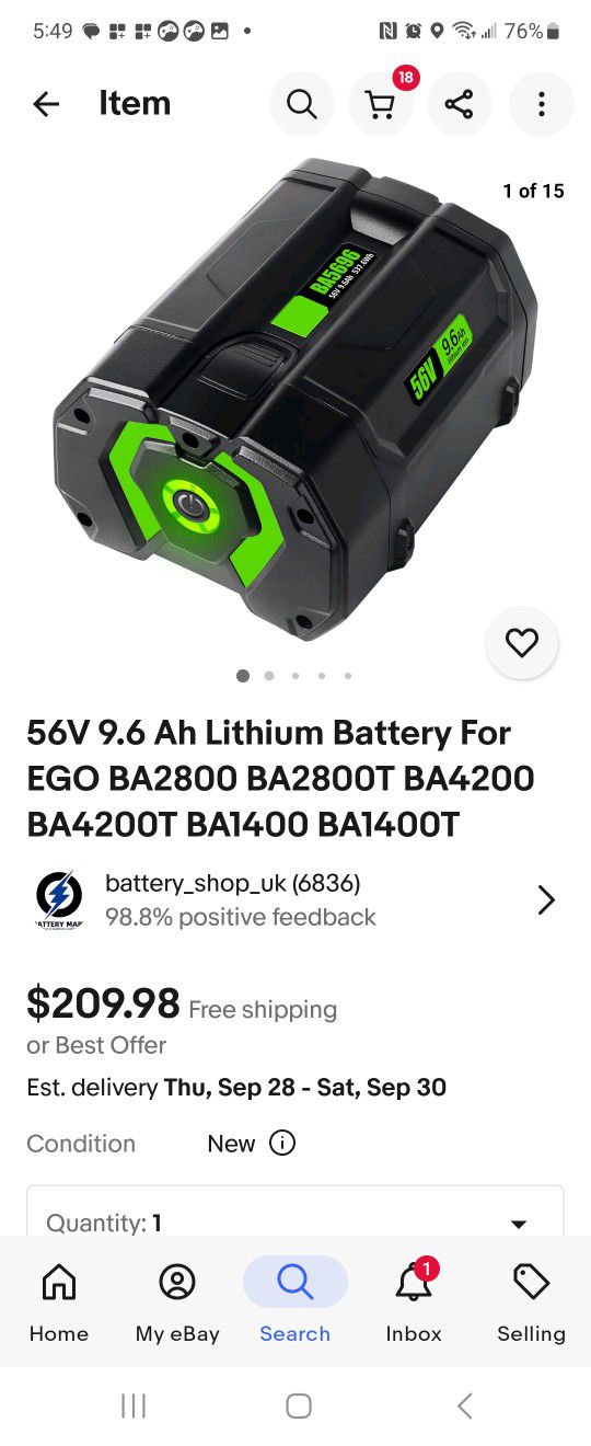 EGO 56V 5.0AH BA2800 Battery