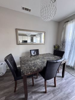 Black Marble Dining Table Set with Chairs