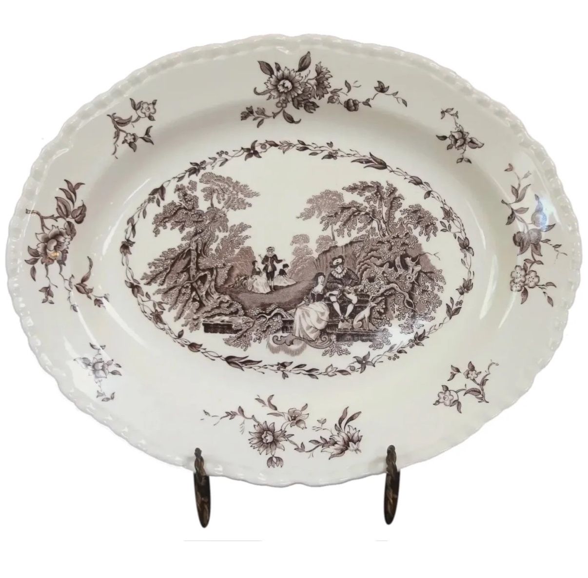 Vintage Mason's Ironstone Oval Platter, 'Watteau' pattern, Brown and Cream Trans