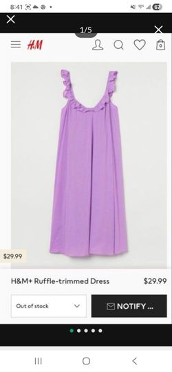 NEW H&M Women Purple Ruffle Trimmed Cotton Midi Maxi Vacation Casual Dress Size S