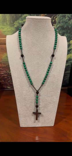 Malachite r and Obsidian bead men’s cross necklace