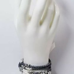 Lizzy James Mini Maxi Silver Braided Wrap Bracelet Small -940