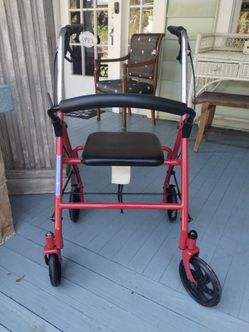 Red 4-Wheel Rollator Walker with Seat