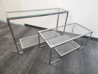 Glass & Chrome Console + Matching Coffee Table - Cortesi Modern 2 Tier