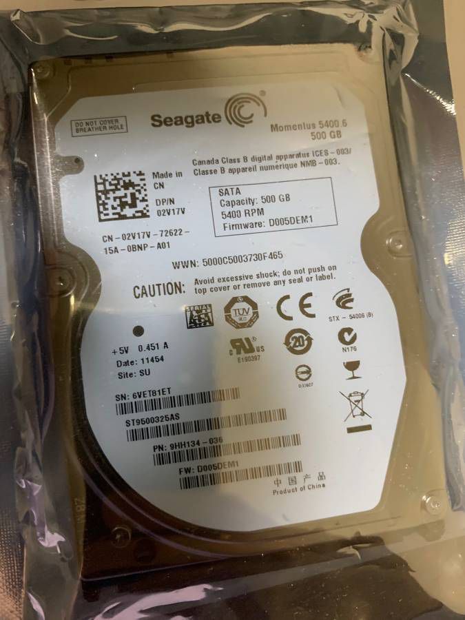 Seagate 500 GB 2.5 inch hard drive 5400 RPM