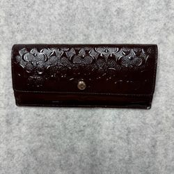 Coach Burgundy Patent Leather Glossy Embossed Signature C Slim Envelope Wallet