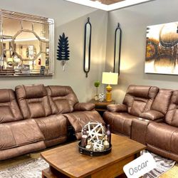 $49 Down Payment Ashley Power Reclining Sofa and Loveseat Real Leather Total Price 