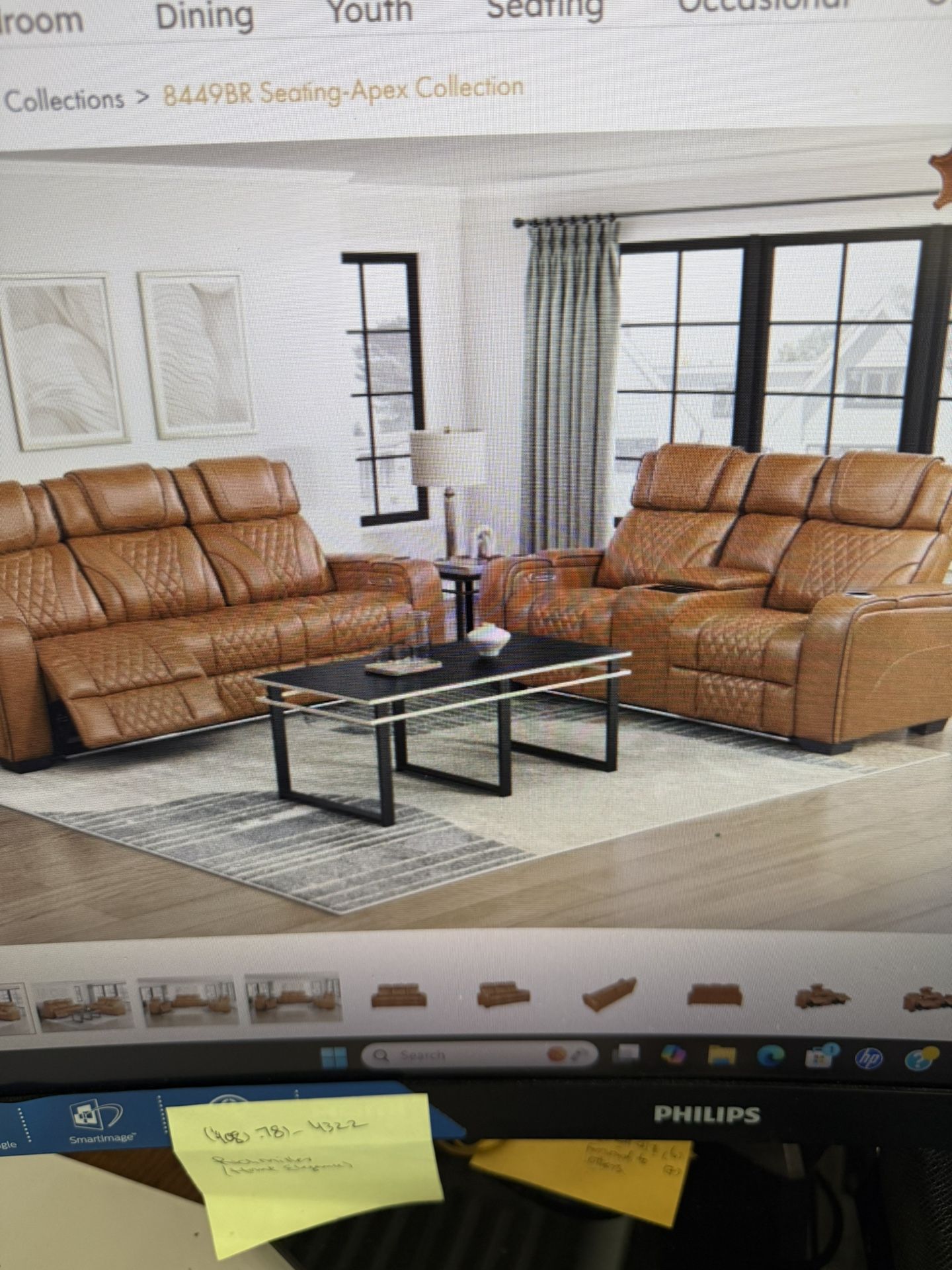 Leather Power Reclining Sofa & Leather Power Reclining Love Seat ( Heat & Massage)