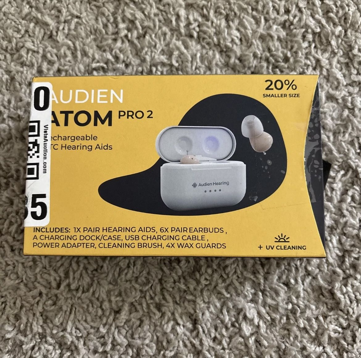Audien Atom Pro 2 Tan White Rechargeable Wireless Digital OTC Hearing Aids.