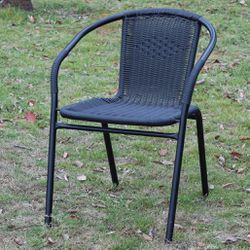 Modern Black Rattan Indoor/Outdoor Restaurant Dining Chairs, Stackable Rattan Bistro Chairs for Patio or Restaurant