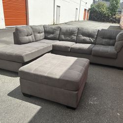 Gray Sectional Sofa Couch With Ottoman - FREE DELIVERY 🚚 