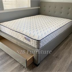 Full Grey Tufted Bed With Ortho Mattress Included!!