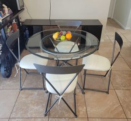 Round Glass Top Dining Table with 4 Chairs