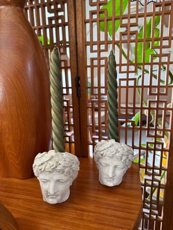 Vintage Set of 2 Candle Holders of Roman head concrete