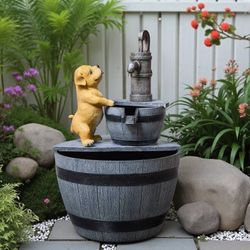 New High Quality Outdoor Garden Fountain with LED – Farmhouse-Style Puppy & Faucet Design  New in box FF30 A curious pup, a flowing faucet, warm light