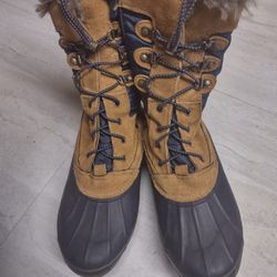 Land's End Rubber And Suede Boots Navy & Brown Size 9